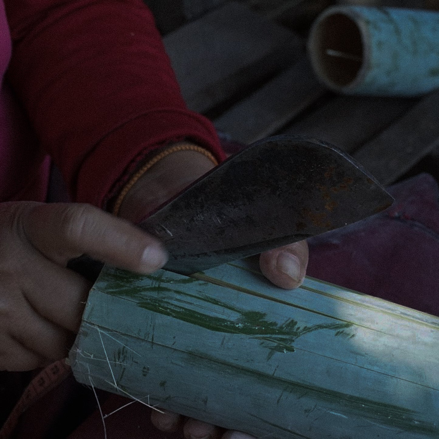 Smoked Lidded Bamboo Basket - Long