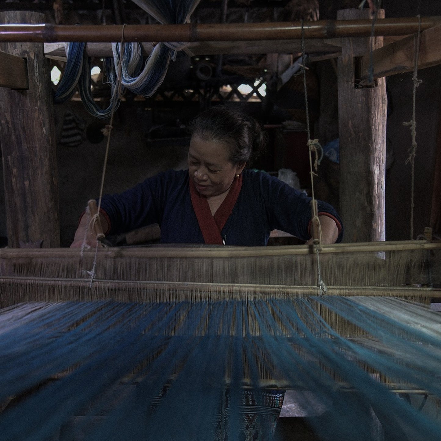 Handwoven Face Towel - Indigo Check