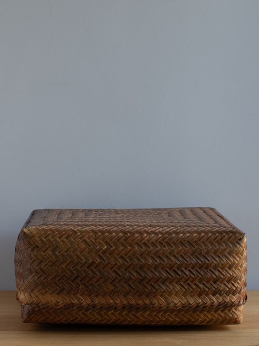 Smoked Bamboo Woven Storage Basket with Lid - X-Large